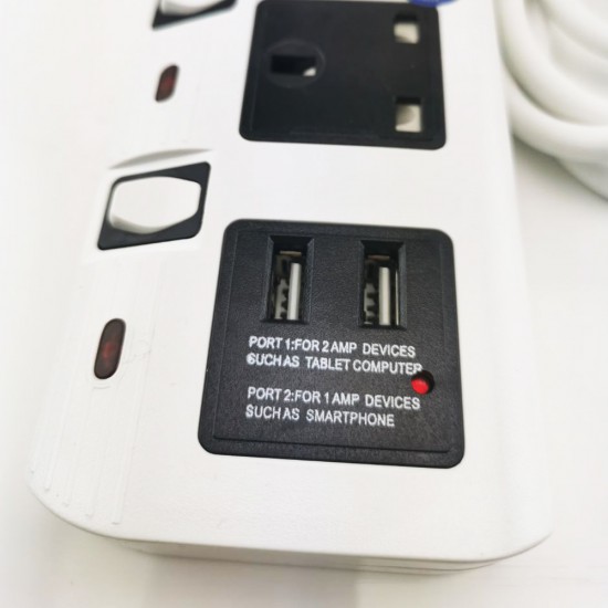 4 Way Portable Socket Outlets and 2 USB Port (2 Meter) SIRIM Certified