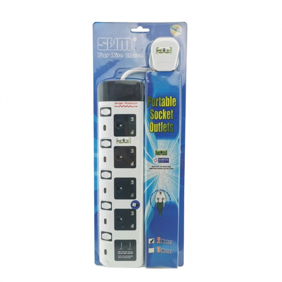 4 Way Portable Socket Outlets and 2 USB Port (2 Meter) SIRIM Certified