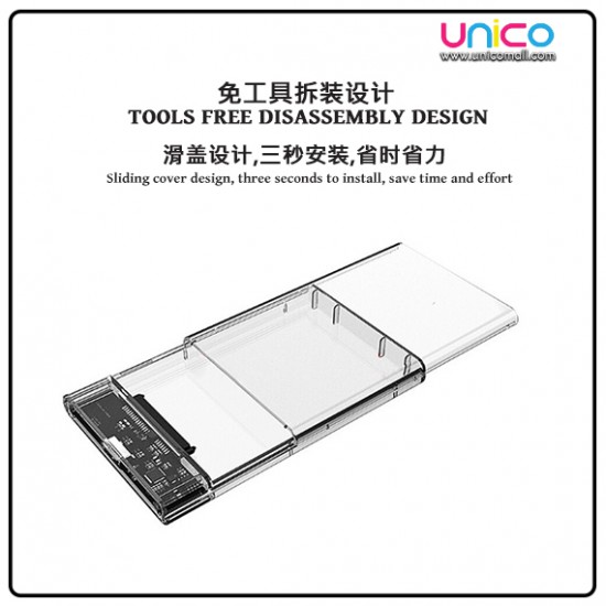 Transparent USB 3.0 SATA 2.5 Inches HDD SSD Drive Enclosure Disk Case