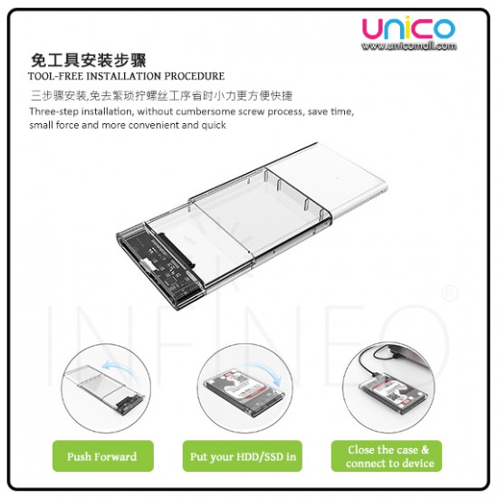 Transparent USB 3.0 SATA 2.5 Inches HDD SSD Drive Enclosure Disk Case