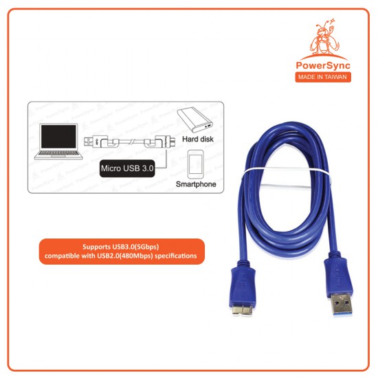 PowerSync USB.3.0 A Male to Micro B High Speed Cable - 1.8M