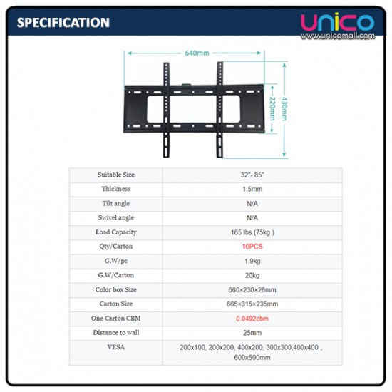 TV Wall Mount Support Mural for 32"- 85"